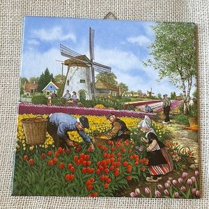 VTG 1984 Ter Steege Tile Royal Mosa made in Holland Tulips Harvest 6”
